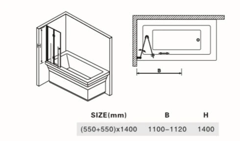 אמבטיון מתקפל גובה 140 ס״מ אורך 110 ס"מ